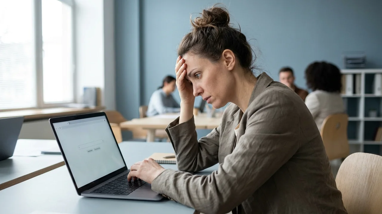 A frustrated Amazon 1P brand manager searching for a Vendor Central contact number on a laptop screen to resolve chargebacks
