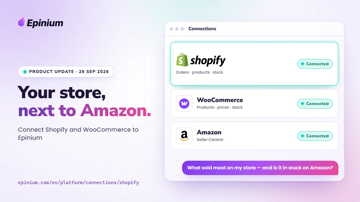 Epinium product update of 29 September 2026: a connected Shopify store next to Amazon