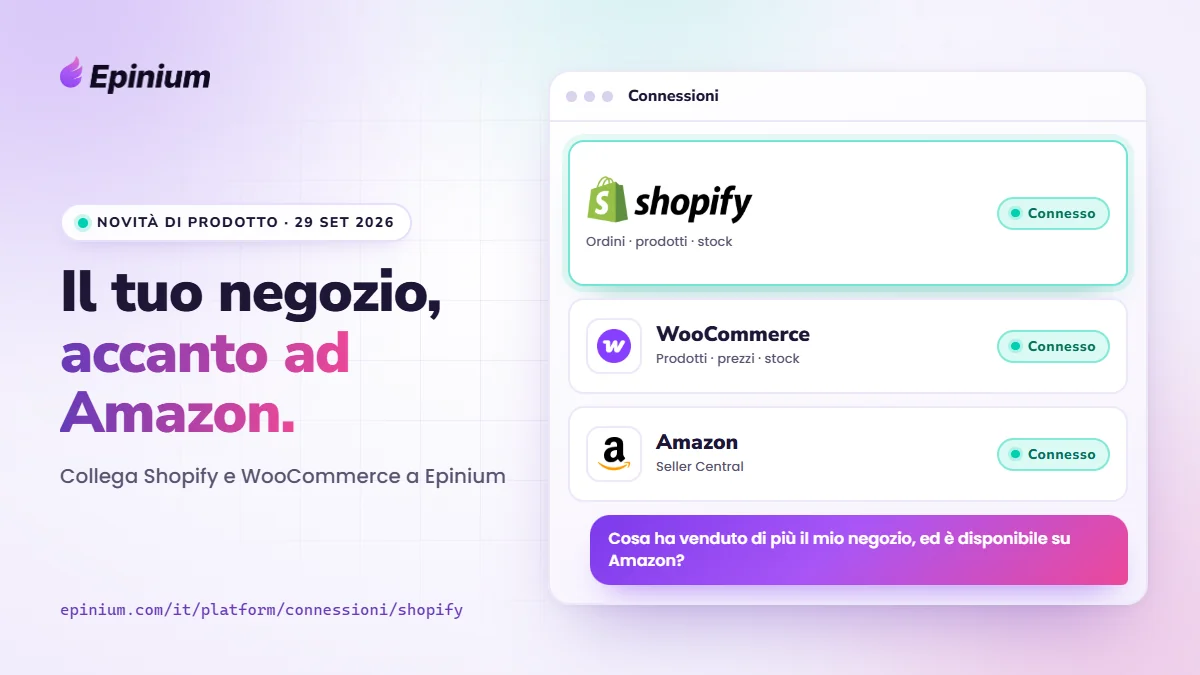 Novità di prodotto di Epinium del 29 settembre 2026: un negozio Shopify connesso accanto ad Amazon