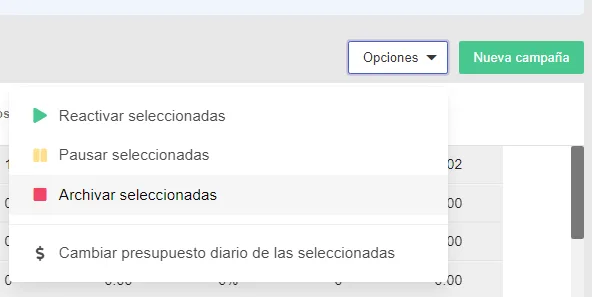 Pausar o Activar campañas Amazon