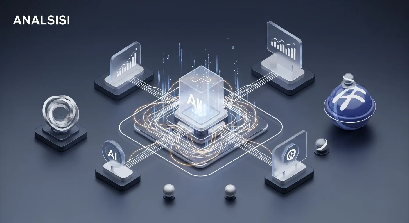 Abstract 3D isometric forms show interconnected data, AI, and light, representing ecommerce innovation.