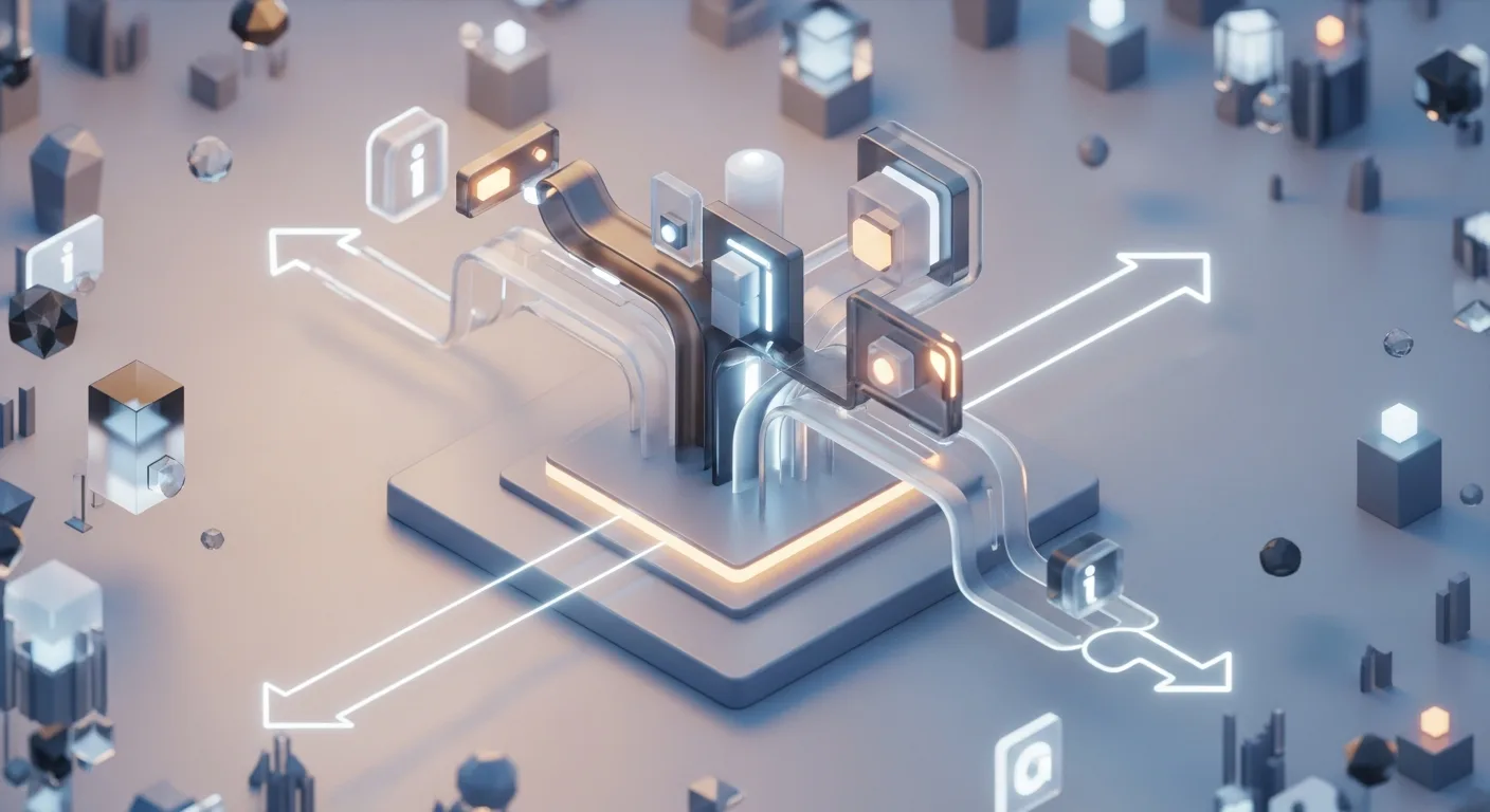 Abstract isometric 3D illustration symbolizing AI-driven Generative Engine Optimization.