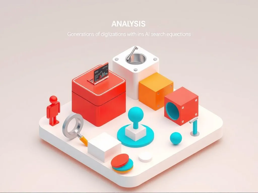 Abstract 3D isometric forms illustrate data optimization for AEO and GEO within generative AI search.
