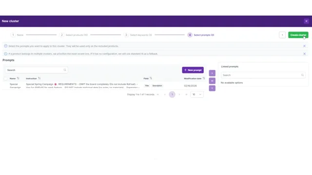 Vinculación de prompts con clusters multi-canal