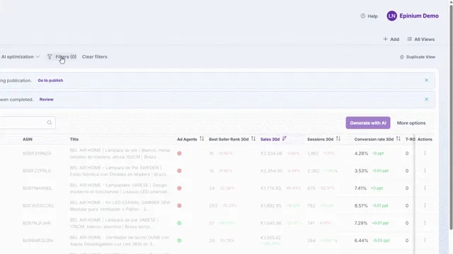 Nuevo filtro avanzado por Cluster en el catálogo de Epinium