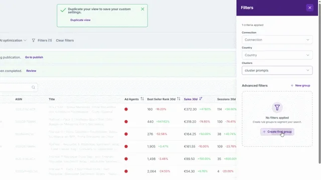 Filtro de listado masivo para gestión de Retail Media