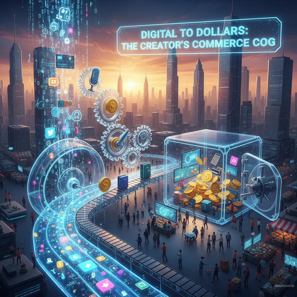 Abstract 3D isometric scene with interconnected platforms and glowing pathways, illustrating the amazon influencer program.