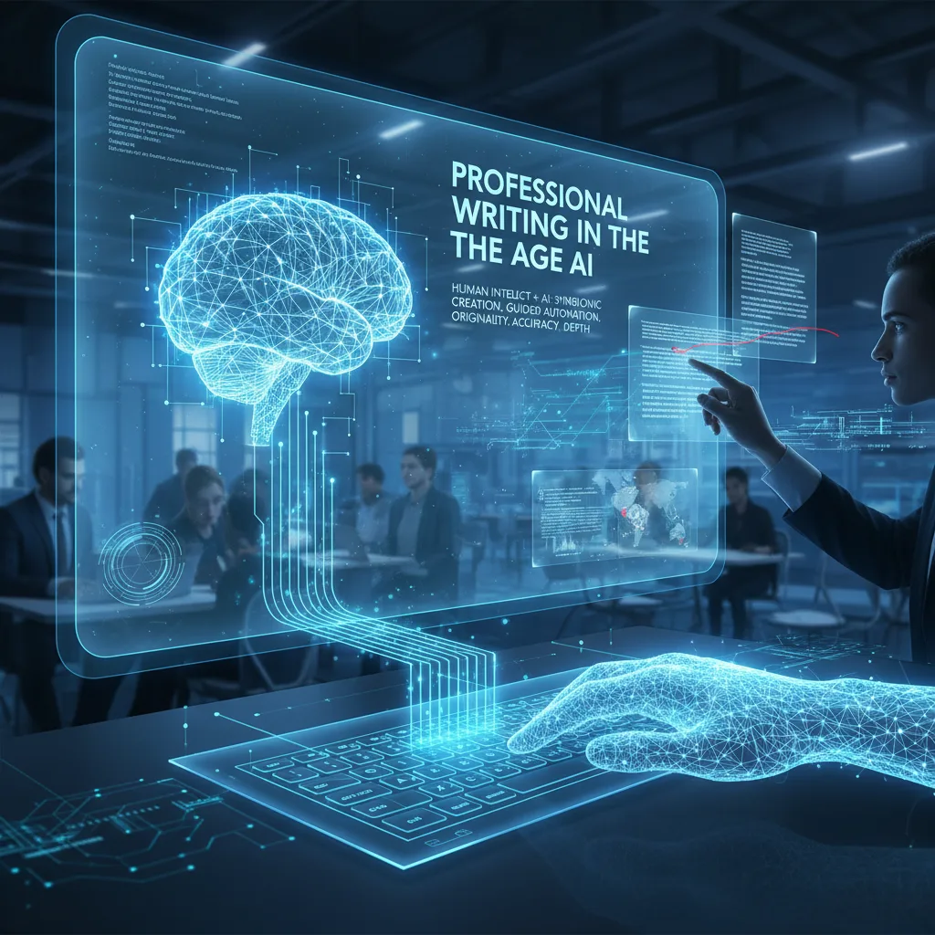 Isometric 3D: Geometric AI platforms and creative human elements merging, illustrating how a pro writer uses AI.
