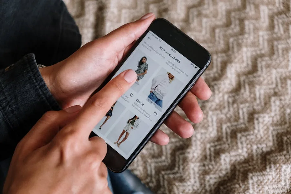Shopper browsing AI-powered ecommerce app on smartphone — guide to AI features that drive mobile commerce revenue for brand managers